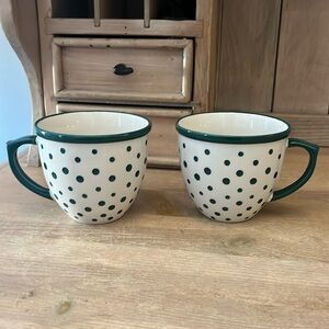 The Pioneer Woman Set of 2 Coffee Mugs Green Polka Dots Tea NWT